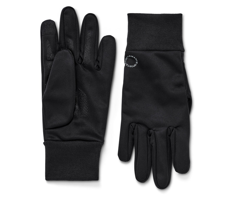 Zwei schwarze Windprotection-Handschuhe.