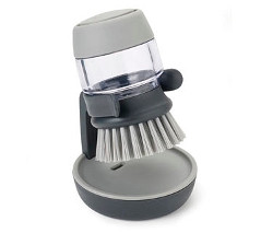 Graue Joseph Joseph Spülbürste mit Spülmittelspender.