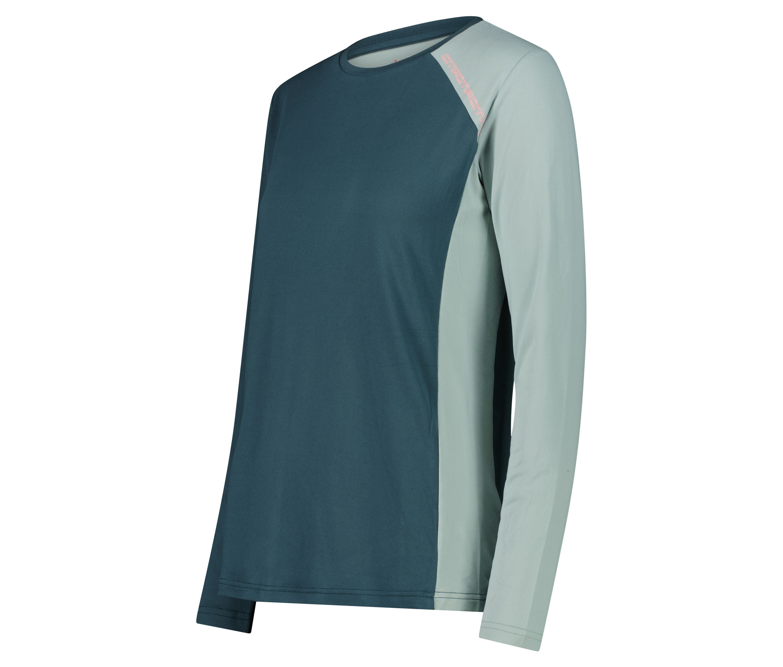 Langärmliges Shirt in Blaugrün und Grau.