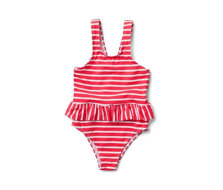 Kinder-Badeanzug mit rot-weißen Streifen.