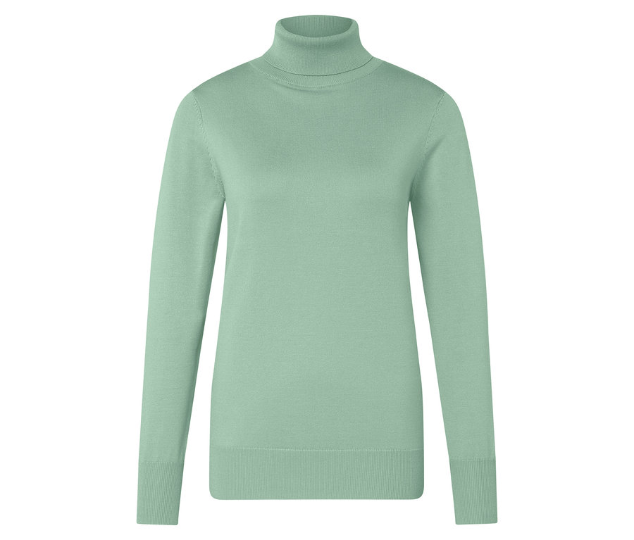 Hellgrüner Rollkragenpullover.
