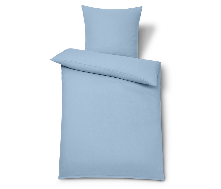 Helleblaue Leinen-Bettwäsche, Normalgröße.
