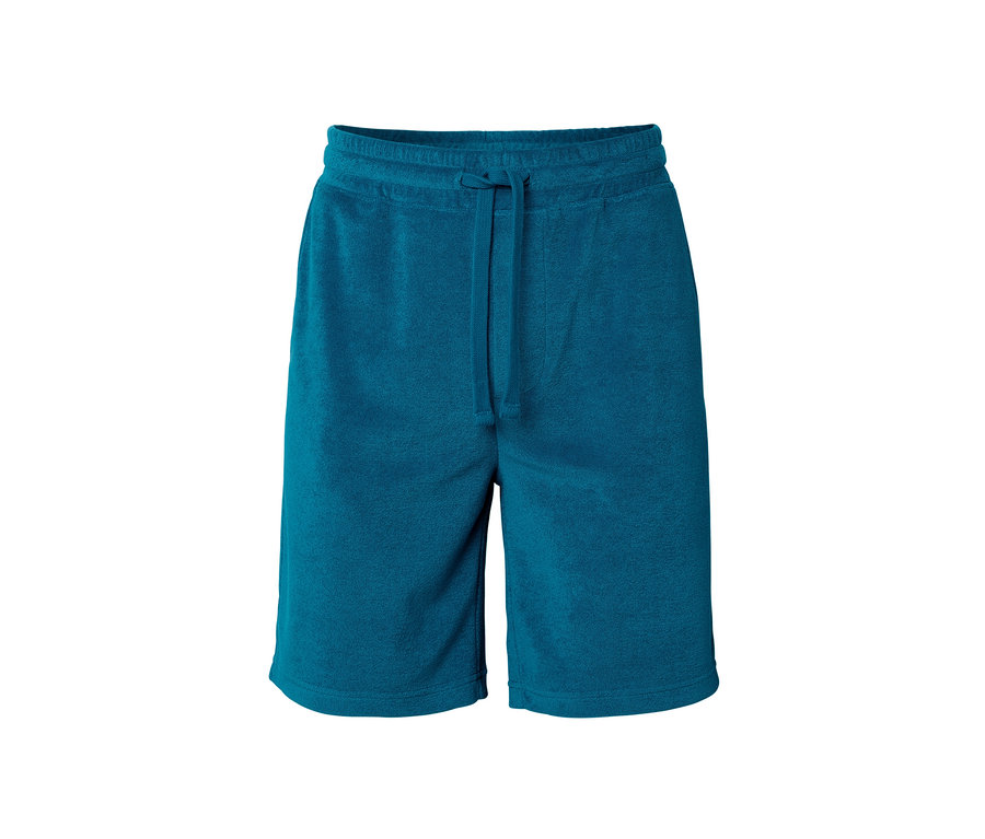 Petrolfarbene Frottee-Shorts.