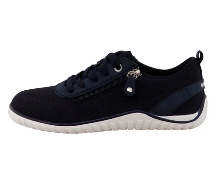 Marineblauer Schnürschuh mit weißer Sohle und seitlichem Reißverschluss.