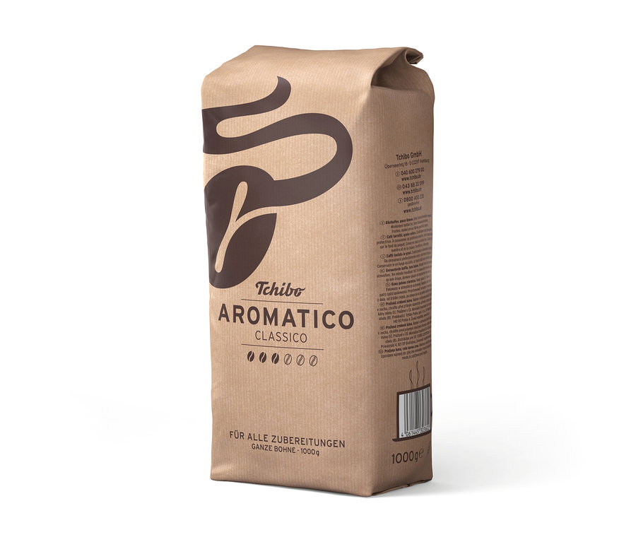Eine aufrecht stehende, ungeöffnete Packung Aromatico Classico - 1 kg Ganze Bohne.