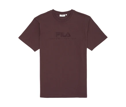 Dunkelbraunes FILA T-Shirt mit Rundhalsausschnitt und eingeprägtem Logo auf der Brust.