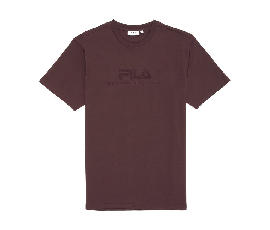 Dunkelbraunes FILA T-Shirt mit Rundhalsausschnitt und eingeprägtem Logo auf der Brust.
