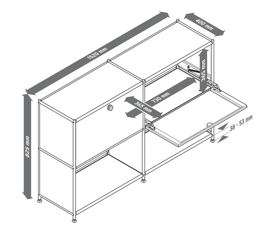 Sideboard Metall »CN3« mit 2 versetzbaren Klappenfächern, all