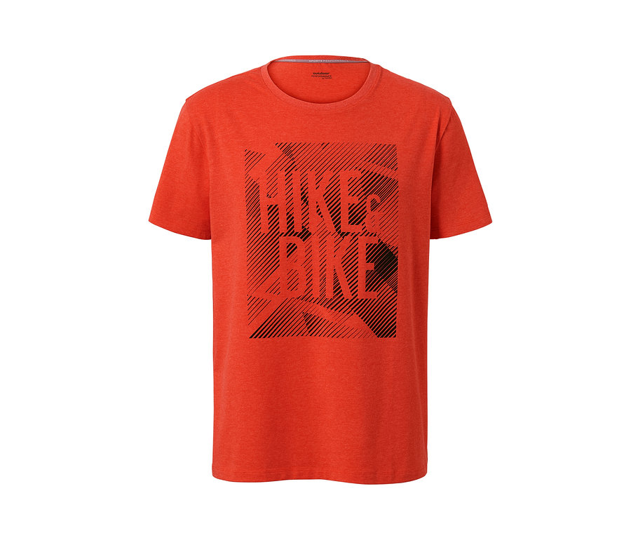 Orangefarbenes Funktions-T-Shirt mit Aufdruck HIKE & BIKE.