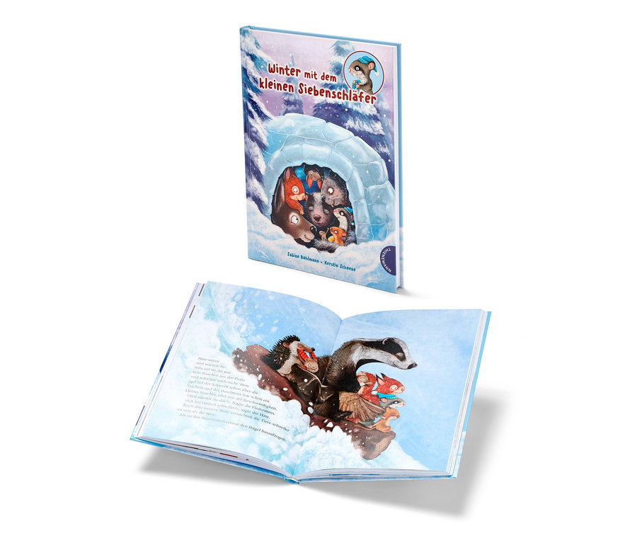 Zwei Abbildungen des Buchs "Winter mit dem kleinen Siebenschläfer".