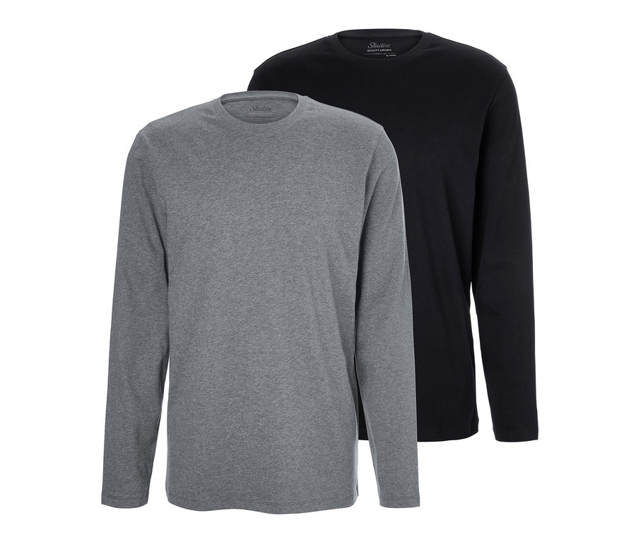 Zwei Langarm-Shirts, eins grau und eins schwarz.
