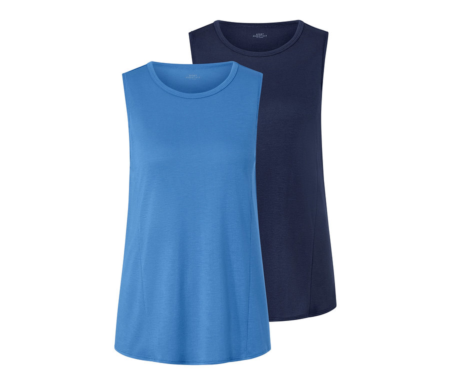 Zwei Sport-Tops, eines blau und eines dunkelblau.
