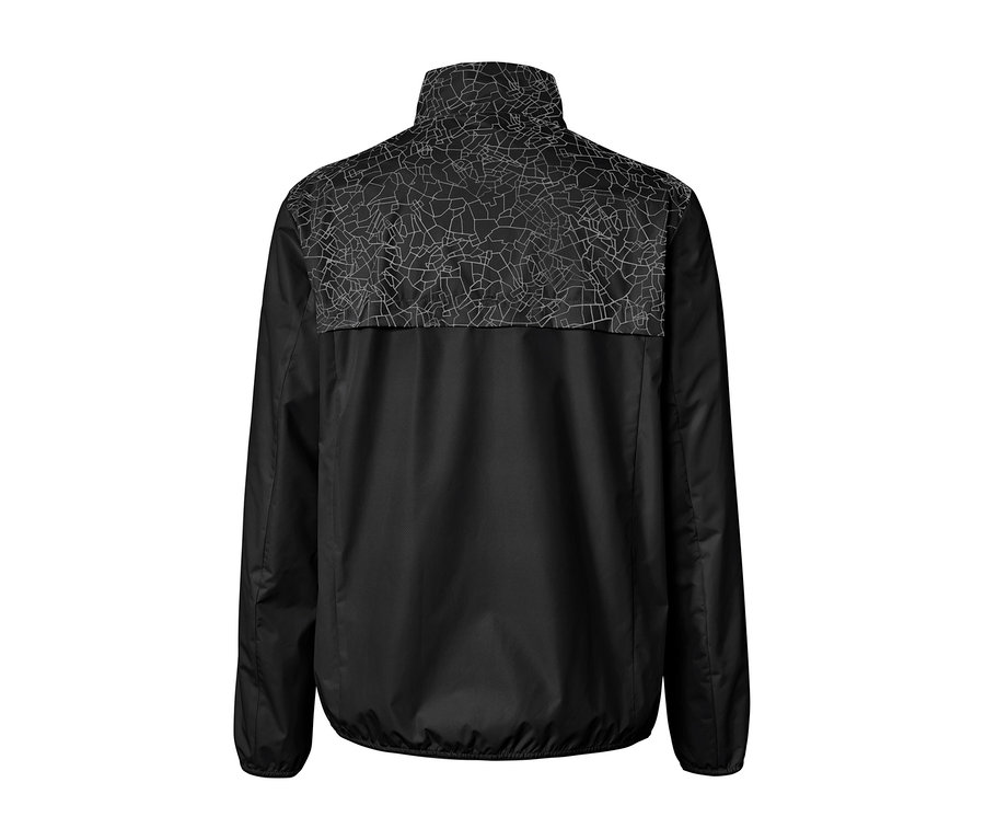 Schwarze Windprotection-Laufjacke von hinten.