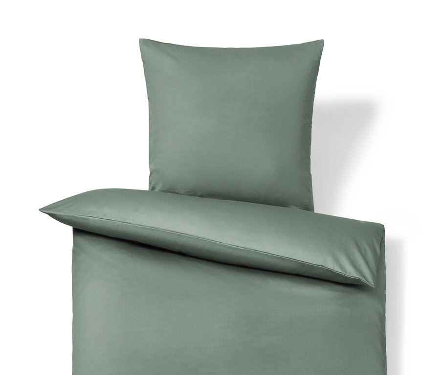 Grüne Baumwollsatin-Bettwäsche in Normal- und Übergröße.