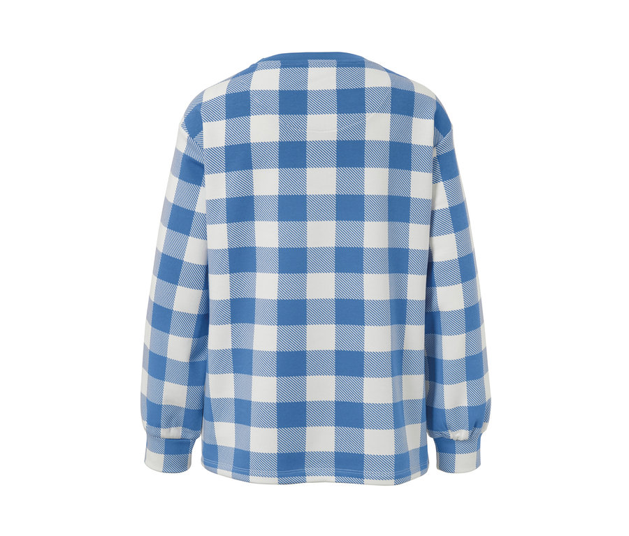 Detailansicht eines karierten Sweatshirts.