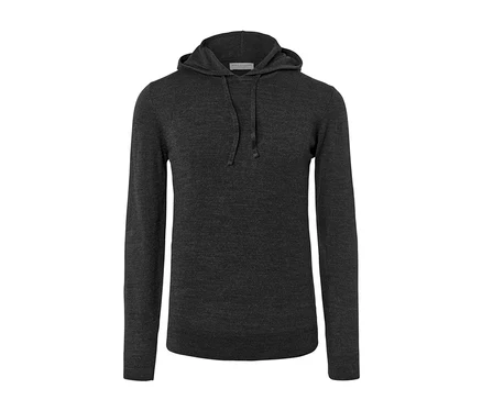 Grauer Feinstrick-Hoodie.