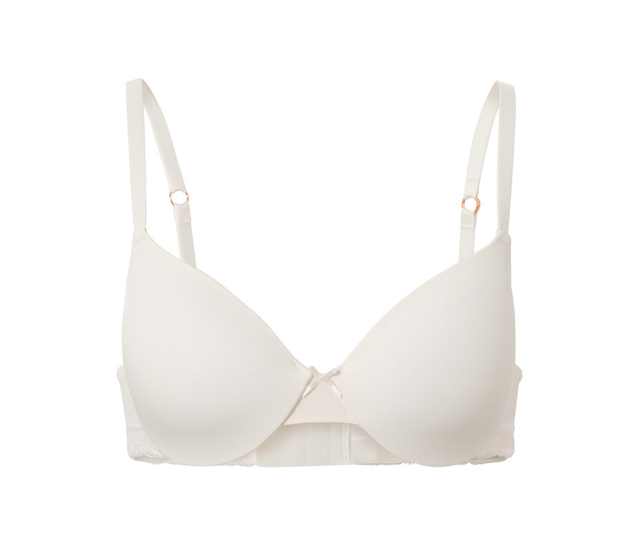 Cremefarbener T-Shirt-BH mit einer Schleife in der Mitte.