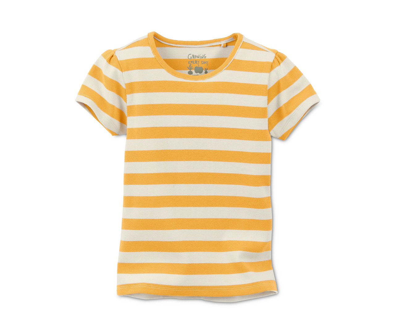 Gelb-creme geringeltes Rippenshirt.