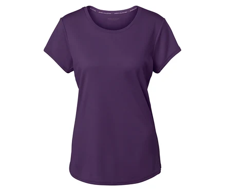 Lila Kurzarm-T-Shirt.