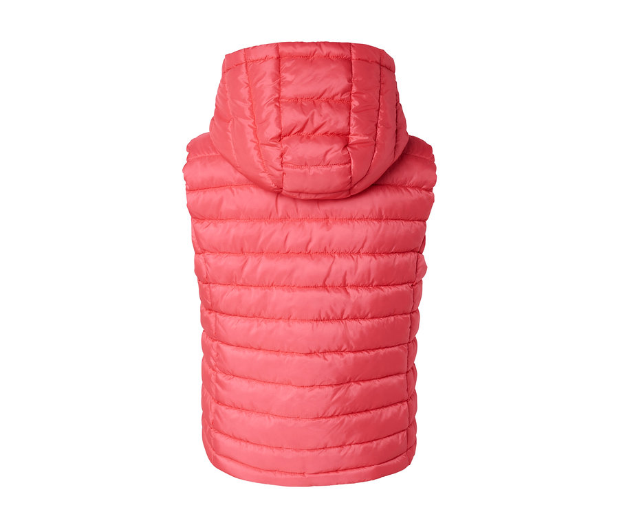 Detailansicht der Rückseite einer Steppweste mit Kapuze.