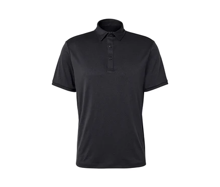 Anthrazitfarbenes Funktions-Poloshirt mit kurzen Ärmeln.
