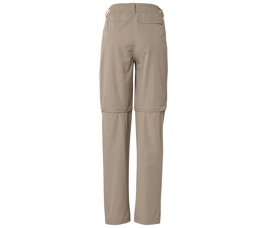Beige Wanderhose mit abnehmbaren Hosenbeinen, von hinten fotografiert.