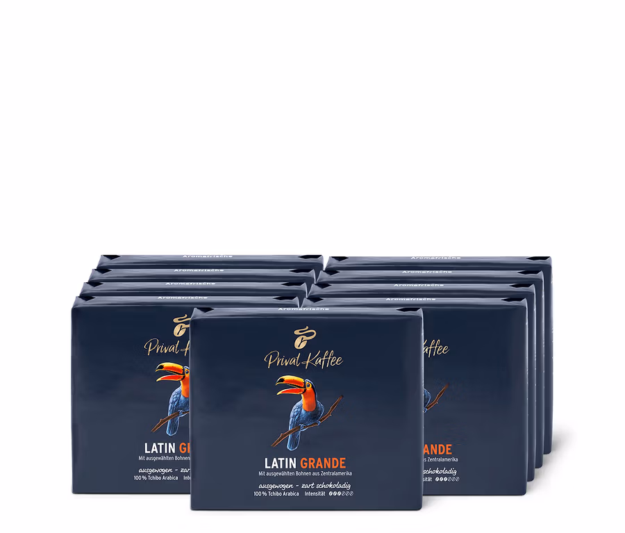 Neun Packungen Privat Kaffee Latin Grande - 9x 500 g Gemahlen Kaffee.