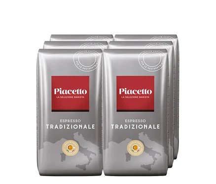 Sechs Packungen Piacetto Tradizionale Espresso à 1 kg ganze Bohne.