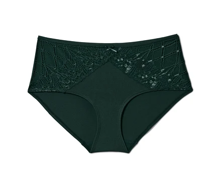 Nahaufnahme einer grünen Midrise-Panty mit Spitze.