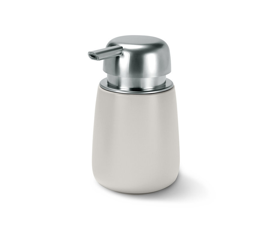 Ein grauer Seifenspender.