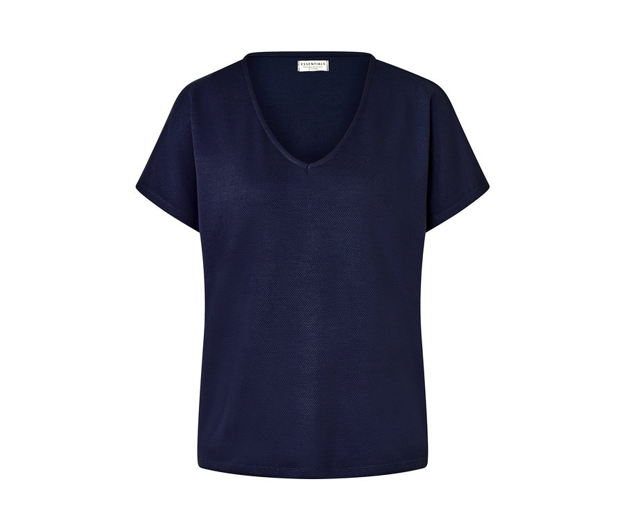 Dunkelblaues Piqué-Jerseyshirt mit V-Ausschnitt.