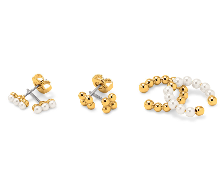 Goldene Ear Party Ohrschmuck 3er-Set mit Perlen.