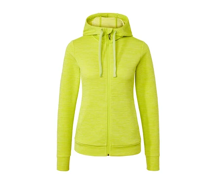 Limefarbene Kapuzenjacke mit Reißverschluss in der Mitte.
