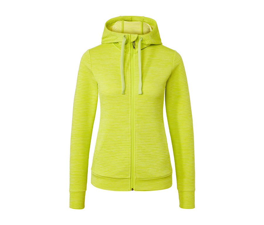 Limefarbene Kapuzenjacke mit Reißverschluss in der Mitte.