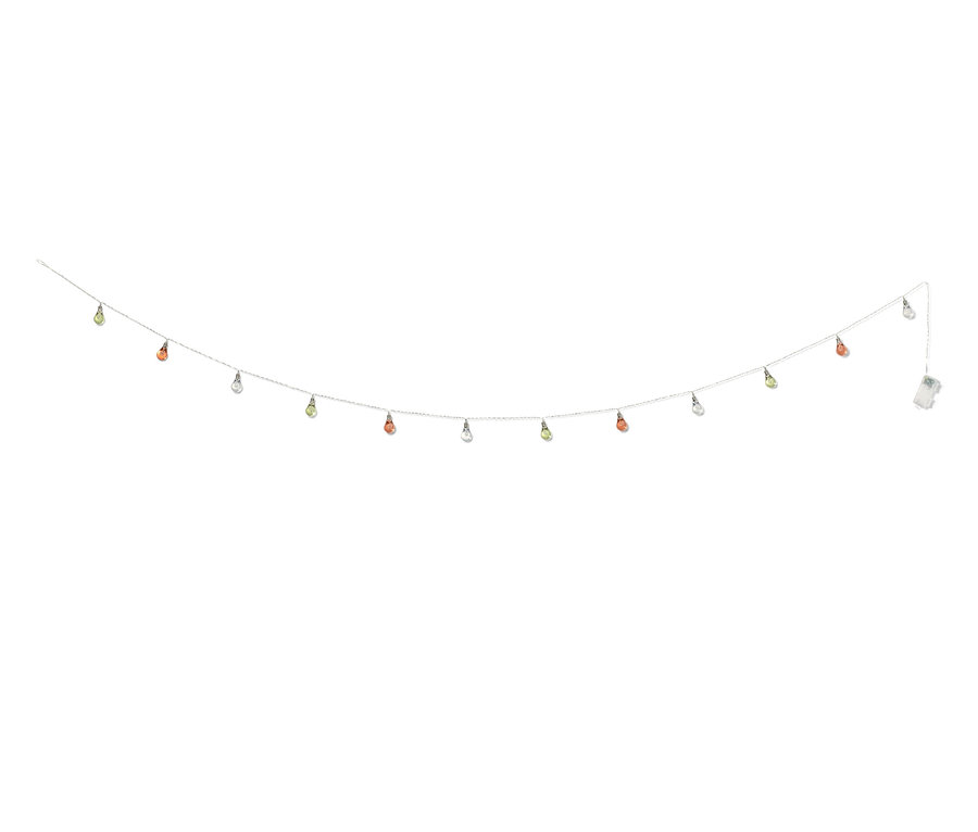 Dekorative LED-Lichterkette mit bunten Birnen.
