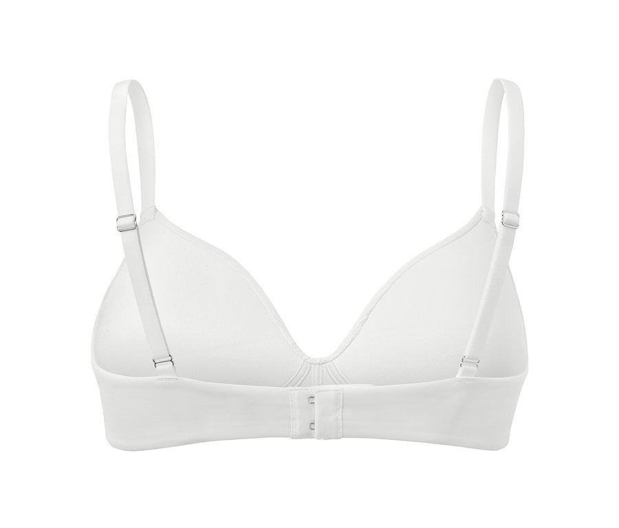 Detailansicht von hinten eines weißen Softschalen-BHs.