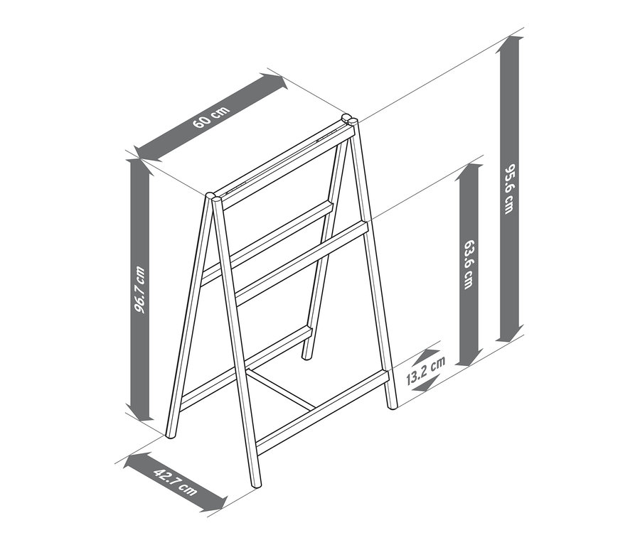 Abbildung eines Handtuchständers aus Massivholz mit Maßangaben.