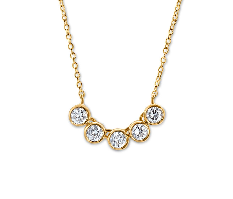 Goldene 925 Silber Kette Tennis Zirkonia mit fünf Zirkonia-Steinen.