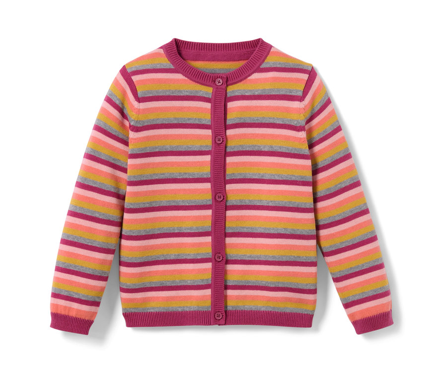 Gestreifte Kinder-Strickjacke mit Knöpfen.