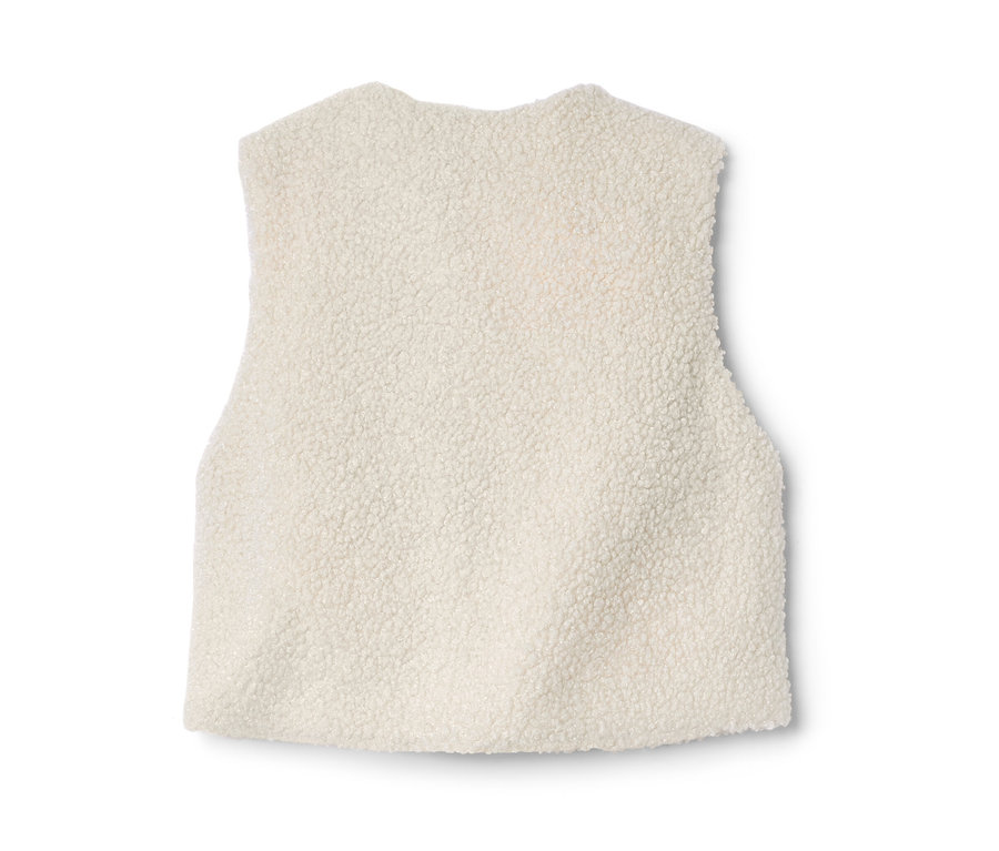 Detailansicht einer Kinder-Teddyweste in Creme.