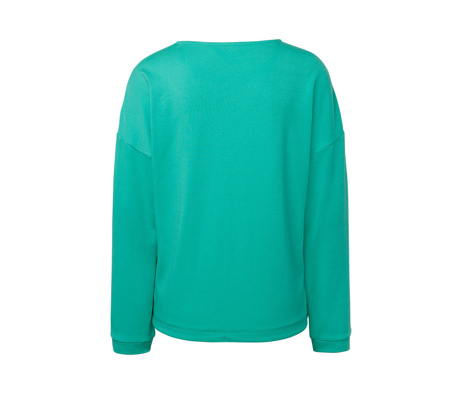 Rückansicht des aquafarbenen Sweatshirts.