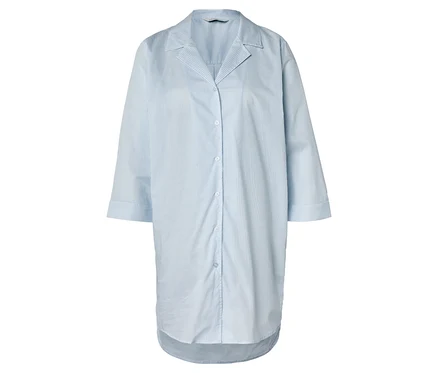 Hellblaues, gestreiftes Hemdkleid mit Knopfleiste.