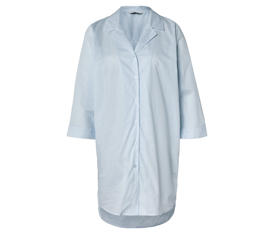 Hellblaues, gestreiftes Hemdkleid mit Knopfleiste.