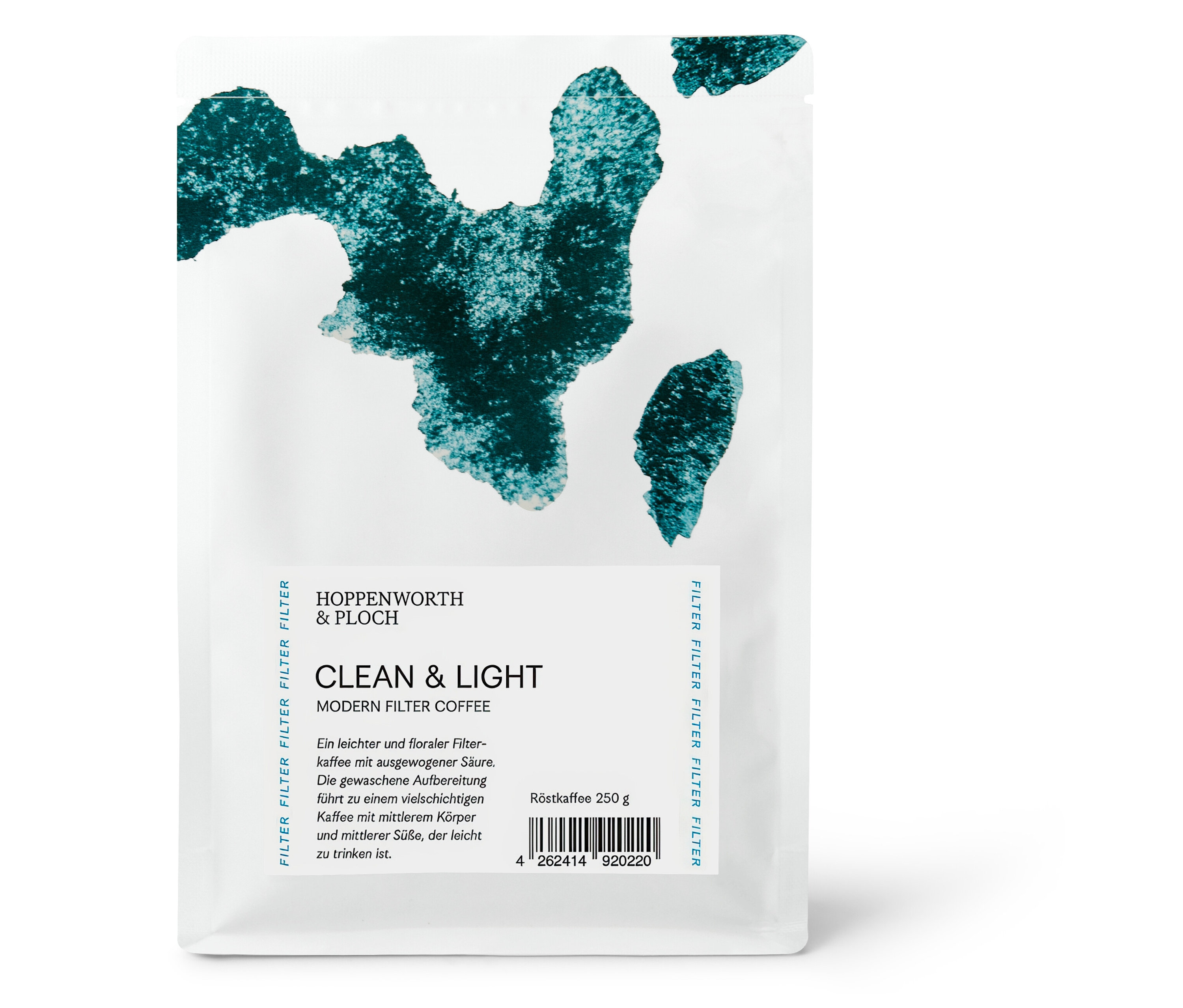 Weiße Packung Hoppenworth & Ploch - Clean & Light Filterkaffee - 250 g Ganze Bohne.