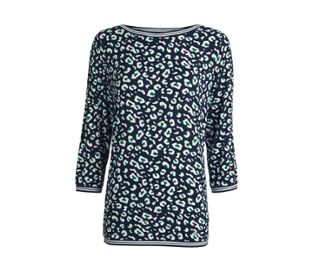 Dunkelblau mit grün-weissem Leoparden-Alloverprint