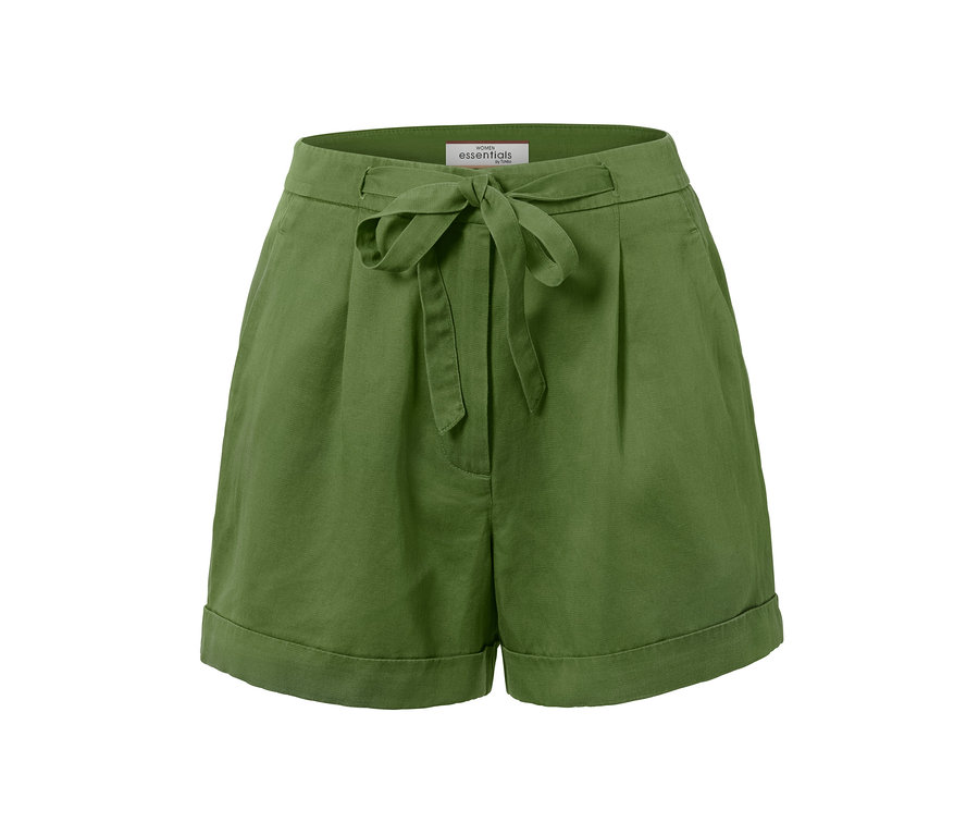 Grüne Shorts aus Leinenmix mit Schleife in der Taille.