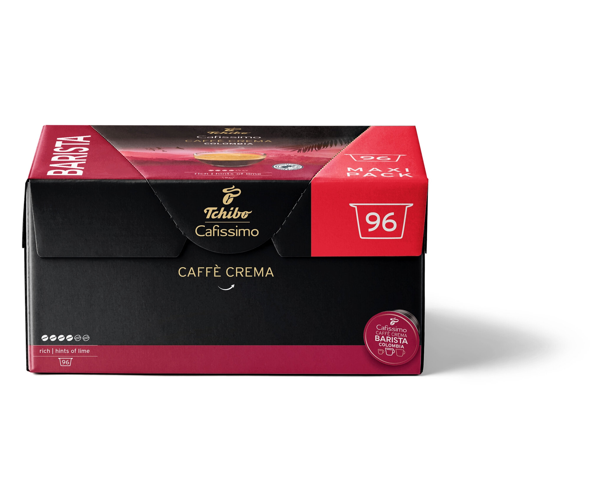 Eine Packung Cafissimo BARISTA Caffè Crema Colombia - 96 Kapseln.