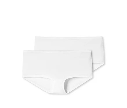 Zwei weiße SCHIESSER Shorts mit Bio-Baumwolle.