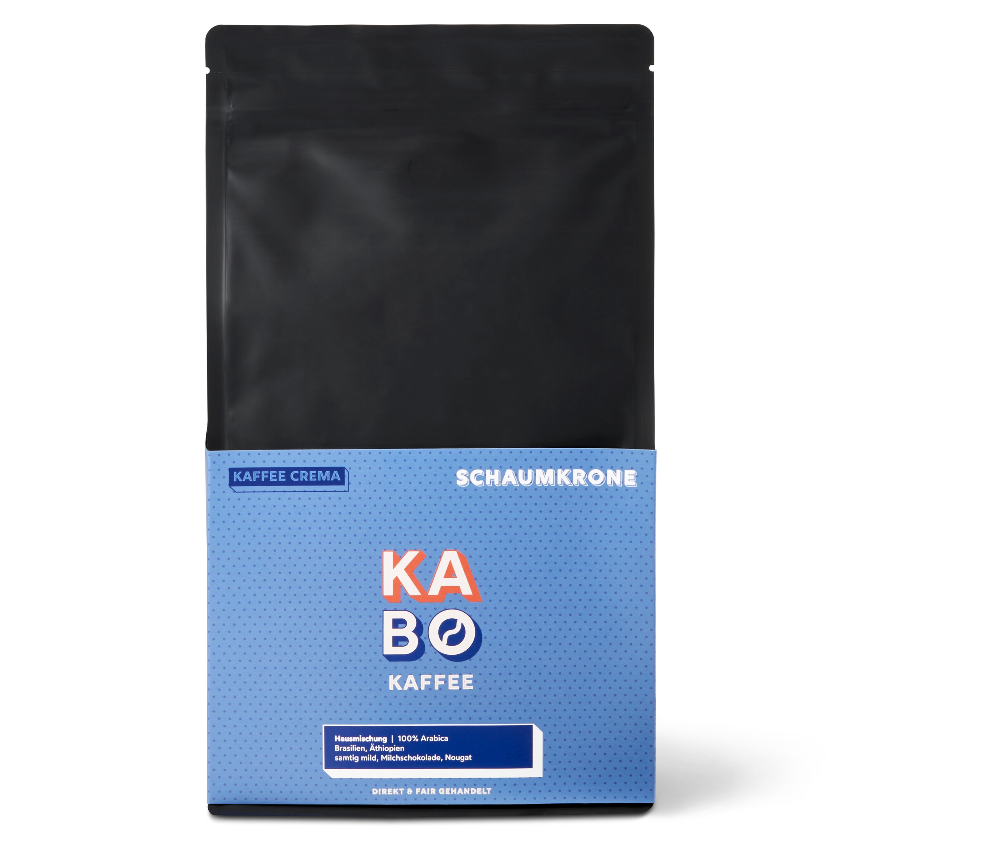 Eine Packung KABO - Schaumkrone Caffè Crema - 1 kg ganze Bohne.