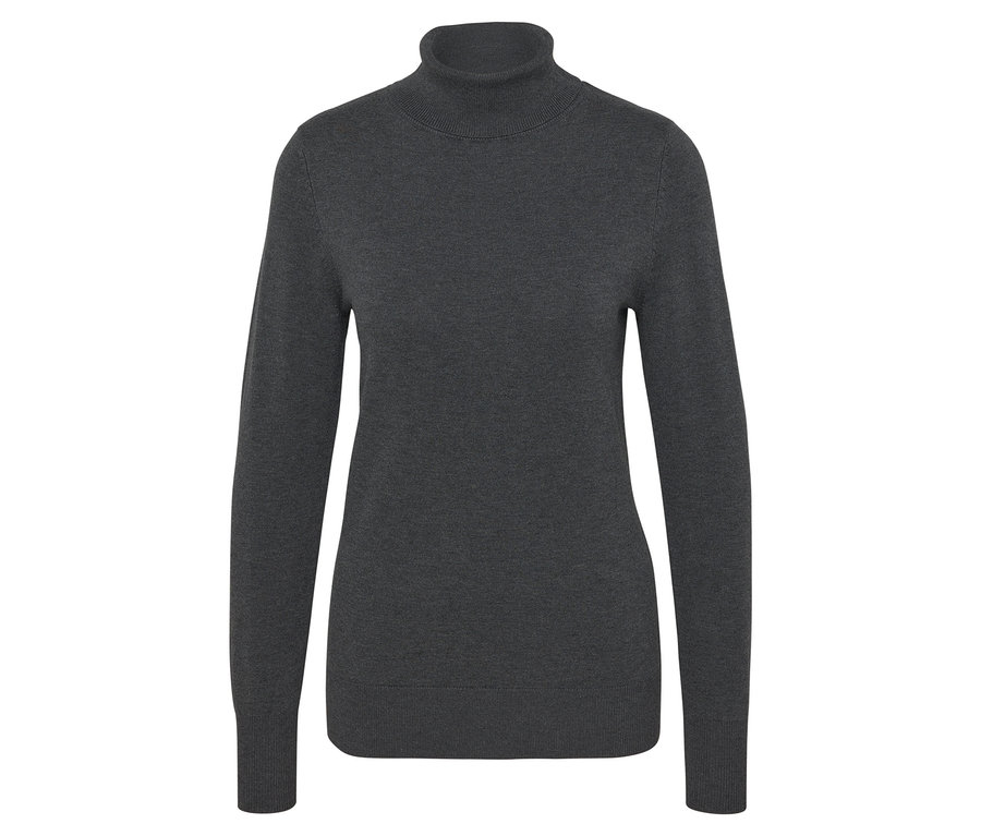 Feinstrick-Rollkragenpullover, grau meliert.